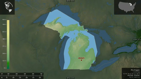 Michigan Estado Dos Estados Unidos Dados Sombreados Coloridos Com Lagos — Fotografia de Stock