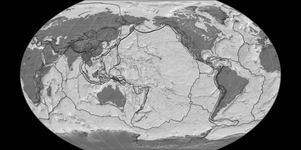 Wereldkaart Kavraisky Vii Projectie Gecentreerd 170 West Lengtegraad Bilevel Topografische — Stockfoto