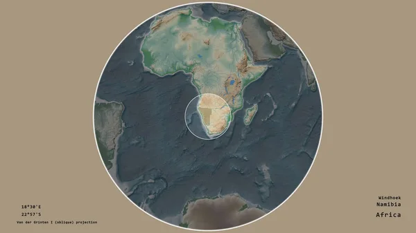 Территория Намибии Отмечена Кругом Крупномасштабной Карте Континента Изолированной Ненасыщенном Фоне — стоковое фото