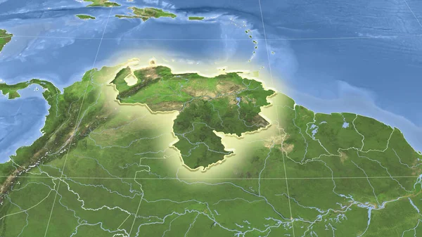 Venezuela Zijn Buurt Afstandelijk Schuin Perspectief Vorm Gloeide Satellietbeelden — Stockfoto