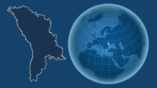 Moldawien Globus Mit Der Form Des Landes Gegen Gezoomte Landkarte — Stockfoto