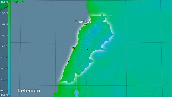 Temperatura Mínima Mês Mais Frio Dentro Área Líbano Projeção Estereográfica — Fotografia de Stock