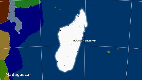 立体投影における行政部門の地図上のマダガスカル領域 主な組成 — ストック写真