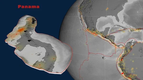 Панамская Тектоническая Плита Описана Экструдирована Представлена Земном Шаре Grayscale Elevation — стоковое фото