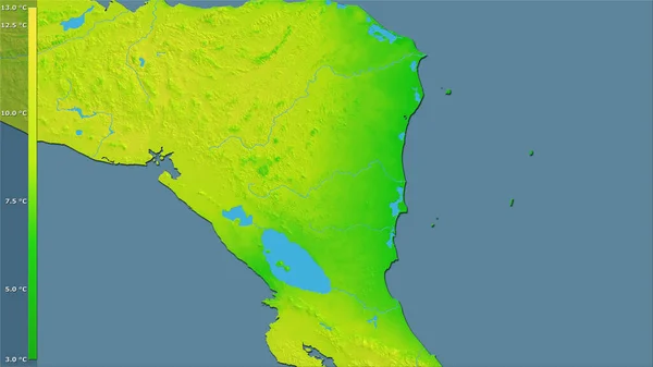 伝説との立体投影におけるニカラグア地域内の平均気温変化 ラスター層の生の組成 — ストック写真