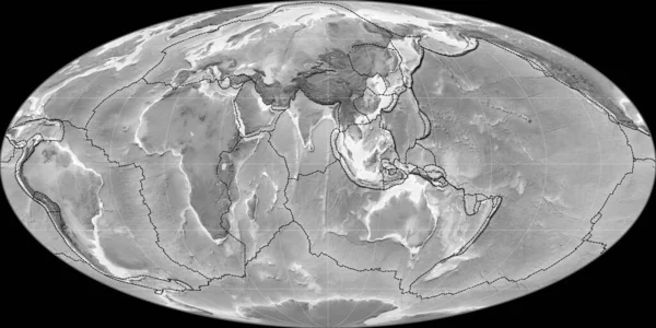 World Map Mollweide Projection Centered East Longitude Grayscale Elevation Map — Stock Photo, Image