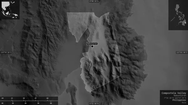 Долина Компостела Провінція Філіппіни Граймасштабна Карта Озерами Річками Форма Представлена — стокове фото