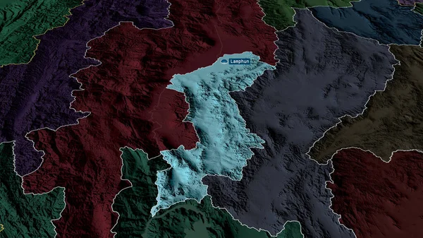 Lamphun Provincie Thajsko Přiblížil Zvýraznil Kapitálem Barevná Poďobaná Mapa Administrativního — Stock fotografie