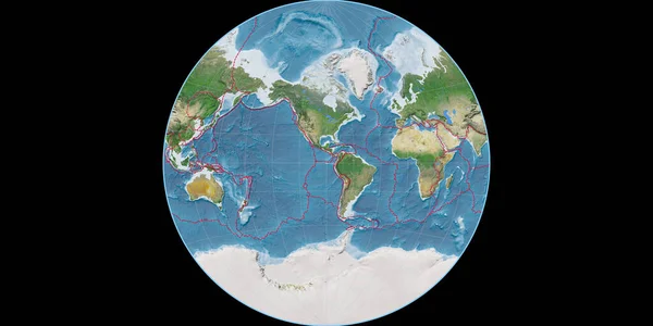 Mapa Świata Projekcji Van Der Grintena Skupiona Zachodniej Długości Geograficznej — Zdjęcie stockowe