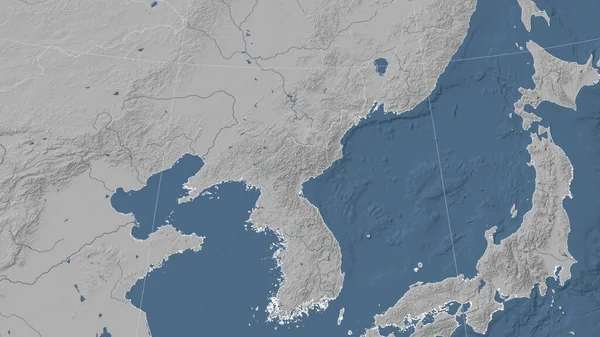 Nordkorea Und Seine Nachbarschaft Entfernte Schrägperspektive Keine Umrisse Graustufen Höhenkarte — Stockfoto