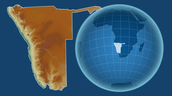 Намибия Глобус Формой Страны Фоне Увеличенной Карты Контуром Выделенным Синем — стоковое фото