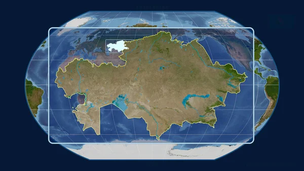 Zoomed View Kazakhstan Outline Perspective Lines Global Map Kavrayskiy Projection — Stock Photo, Image