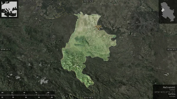 Macvanski Distrito Serbia Imágenes Satélite Forma Presentada Contra Área País — Foto de Stock