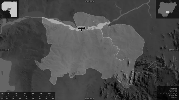 Бенуе Штат Нігерія Граймасштабна Карта Озерами Річками Форма Представлена Проти — стокове фото