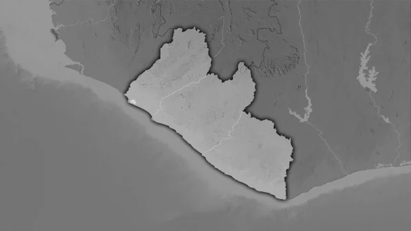 Liberia Område Gråskala Höjd Karta Stereografisk Projektion Sammansättning Raster Lager — Stockfoto