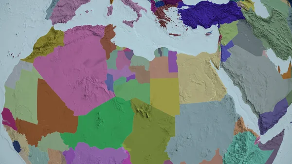リビアは拡大し 行政区画の色と衝突した地図 3Dレンダリング — ストック写真