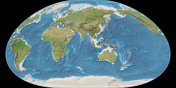 Mapa Del Mundo Proyección Loximuthal Centrado Longitud Este Imágenes Satelitales — Foto de Stock