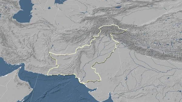 Пакистан Окрестности Далекая Косвенная Перспектива Очерченная Форма Grayscale Elevation Map — стоковое фото