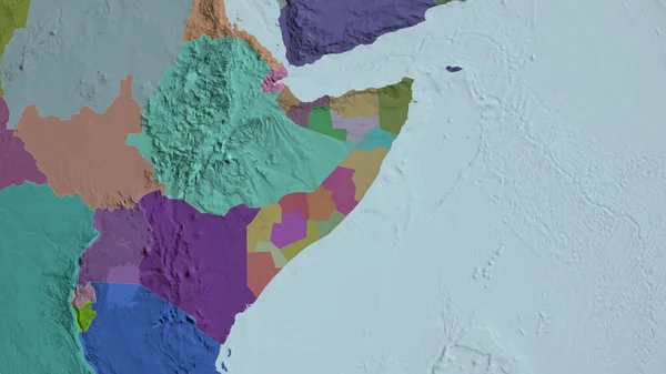 索马里变本加厉地成为邻国 绘制了行政区划的彩色和凸起的地图 3D渲染 — 图库照片