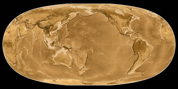 Světová Mapa Mcbryde Thomasově Projekci Soustředila 170 Západní Délky Sepia — Stock fotografie