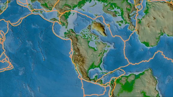 Tectonische Platen Grenzen Aan Fysieke Kaart Van Gebieden Grenzend Aan — Stockfoto