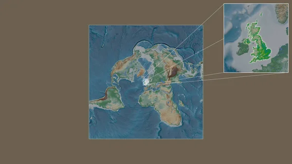 Rozšířená Zvětšená Oblast Spojeného Království Byla Extrahována Rozsáhlé Mapy Světa — Stock fotografie