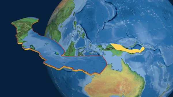 Płyta Tektoniczna Woodlark Wytłaczana Prezentowana Kuli Ziemskiej Mapa Topograficzna Naturalnej — Zdjęcie stockowe