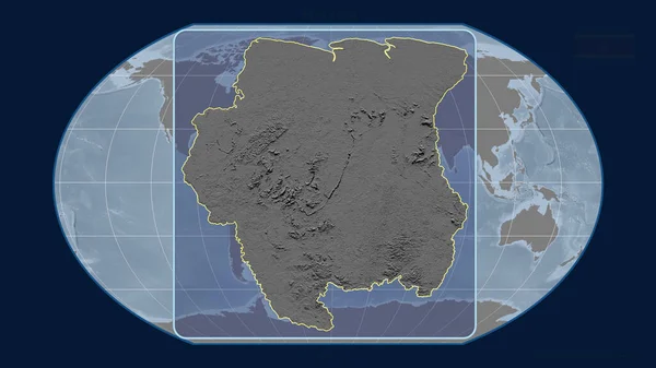 Zoomed Άποψη Του Σουρινάμ Περίγραμμα Προοπτικές Γραμμές Ένα Παγκόσμιο Χάρτη — Φωτογραφία Αρχείου