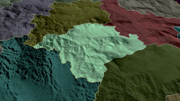 Toplicki District Serbie Zoomé Mis Évidence Carte Colorée Bosselée Division — Photo