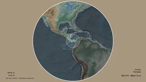 Oblast Panamy Označená Kruhem Rozsáhlé Mapě Světadílu Izolované Odumřelém Pozadí — Stock fotografie