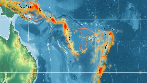 Нові Гебриди Тектонічної Плити Викладені Глобальній Карті Топографічного Рельєфу Проекції — стокове фото