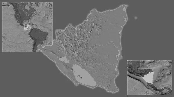 Zbliżenie Nikaragui Jej Lokalizacji Regionie Centrum Dużą Skalę Światowej Mapy — Zdjęcie stockowe