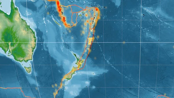 カーマデック テクトニック プレートは カヴァライスキーの投影における全球色物理学的地図について概説した 3Dレンダリング — ストック写真