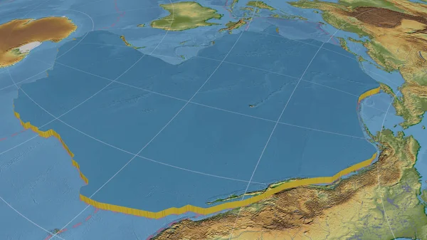 Pacific Tectonic Plate Enlarged Extruded Rotated North Side Global Color — Stock Photo, Image