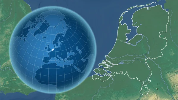 Pays Bas Globe Avec Forme Pays Contre Carte Zoomée Avec — Photo