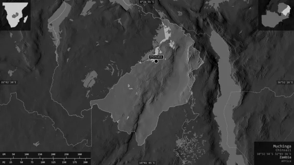 Muchinga Província Zâmbia Mapa Tons Cinza Com Lagos Rios Forma — Fotografia de Stock