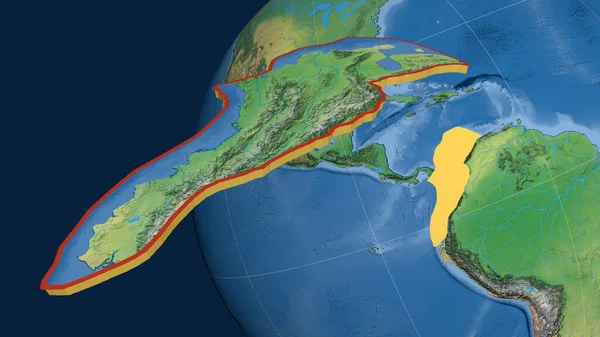 Noord Andes Tektonische Plaat Geëxtrudeerd Gepresenteerd Tegen Wereldbol Topografische Kaart — Stockfoto