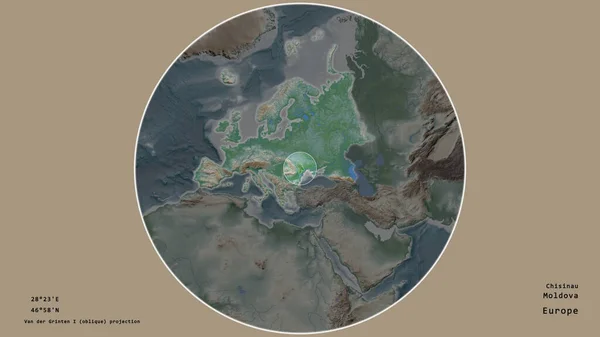 Зона Молдовы Отмечена Кругом Крупномасштабной Карте Континента Изолированной Ненасыщенном Фоне — стоковое фото