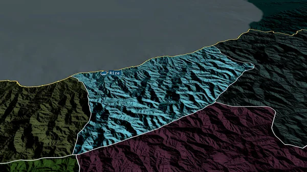 Rize Provincia Turquía Zoomed Destacó Con Capital Mapa Coloreado Tocado — Foto de Stock