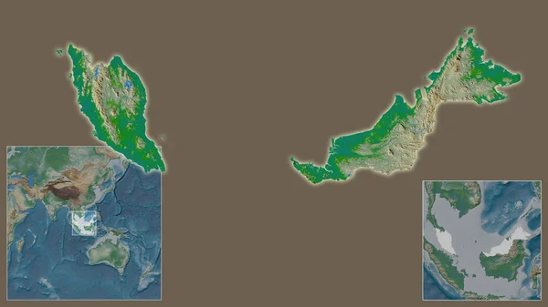 Primer Plano Malasia Ubicación Región Centro Mapa Mundial Gran Escala —  Fotos de Stock