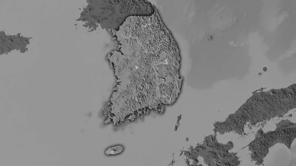 Südkoreas Gebiet Auf Der Zweiebenen Höhenkarte Der Stereographischen Projektion Rohe — Stockfoto