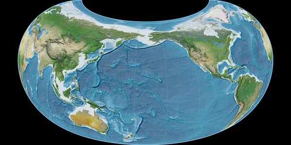 Mappa Del Mondo Nella Proiezione Raisz Armadillo Centrata 170 Longitudine — Foto Stock