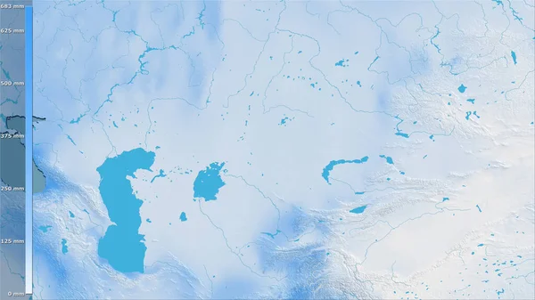 哈萨克斯坦地区内最寒冷的地区在立体投影中的降水量与图例 光栅层的原始成分 — 图库照片