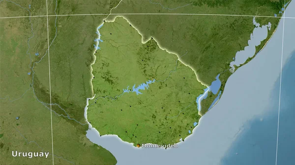 Stereografik Projeksiyondaki Uydusu Haritasında Uruguay Alanı Ana Bileşim — Stok fotoğraf