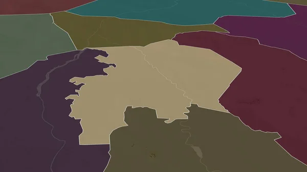 Al Jazirah - state of Sudan zoomed and highlighted. Colored and bumped map of the administrative division. 3D rendering