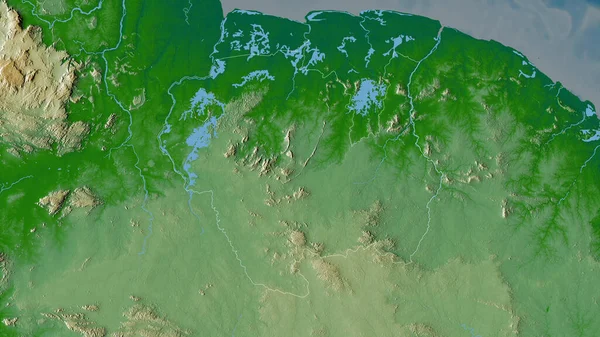 スリナム スリナムの地区 湖や川と色シェーダーデータ 形状は その国の領域に対して概説 3Dレンダリング — ストック写真