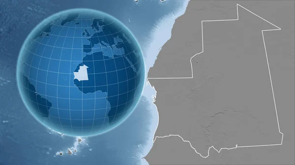 Mauritania Globo Con Forma Del País Contra Mapa Ampliado Con — Foto de Stock