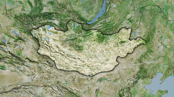 Mongolei Auf Der Satelliten Karte Der Stereographischen Projektion Rohzusammensetzung Von — Stockfoto