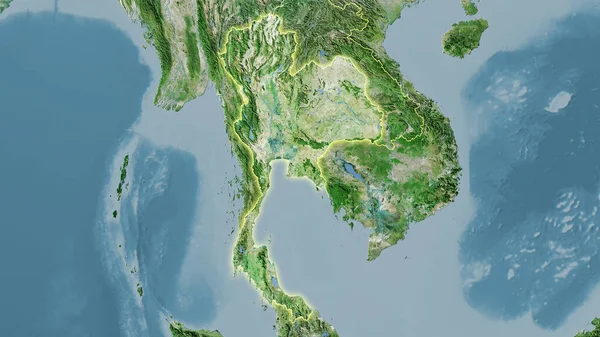 Tailândia Área Mapa Satélite Projeção Estereográfica Composição Bruta Camadas Raster — Fotografia de Stock