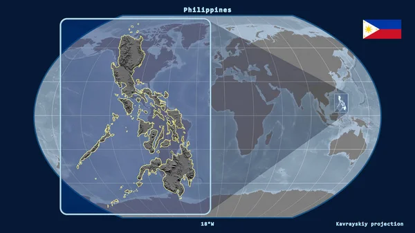 Vista Ampliada Del Contorno Filipinas Con Líneas Perspectiva Contra Mapa —  Fotos de Stock